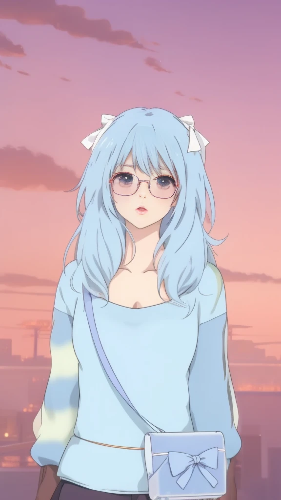 Anime girl with blue hair, White hair ribbon, round sunglasses, blue sling bag, night nucleus, anime style 4k, 4k anime wallpaper, anime art wallpaper 4k, Anime Art Wallpaper 4k, anime wallpaper 4 k, anime wallpaper 4k, hd anime wallpaper, anime girl desktop background, anime art wallpaper 8k, anime wallpaper, beautiful anime girl, anime wallpaper