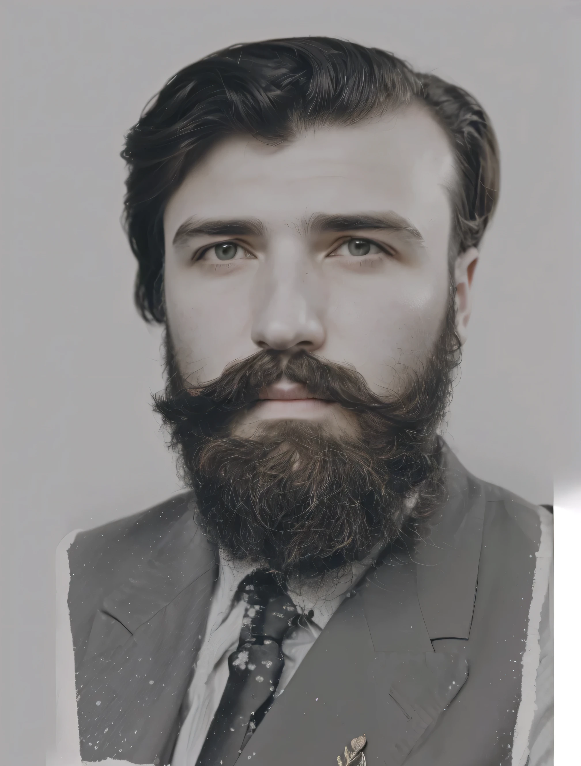 foto arafed de un hombre con barba y corbata, una foto coloreada, retrato pintado centrado en el lado, foto restaurada, inspirado por Lev Lvovich Kamenev, inspired by Mikoláš Aleš, Maxim Sukharev, inspirado en Francisco Oller, inspired by Agustín Fernández, hasbulla magomedov