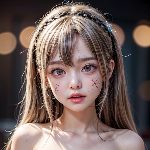 NSFW, 8k, High-level, absurd, masterpiece, best quality, primitive, very detailed CG, very detailed wallpaper, perfect lighting, Extremely detailed (((The personifying " Chinese zombie " as a  Girl))), MysticSight, Tyndall effect, Tyndall scattering, Studio gray background with (many Dazzling RainbowColor particles BokeH:1.28), (RoundlyButts, ThighGap), (Exposed:0.4), (Assfocus with looking ahead), BREAK (NOGIZAKA face variations) Extremely Detailed very KAWAII face variations, perfect anatomy, Childish, captivating gaze, elaborate detailed Eyes with (sparkling highlights:1.28), long eyelashes、Glossy RED Lips with beautiful details, Coquettish tongue, Rosy cheeks, Radiant PearlSkin with clear transparency . { (Dynamic LifeLike expressions:1.4) | :d) }, (large eyes:-1) .