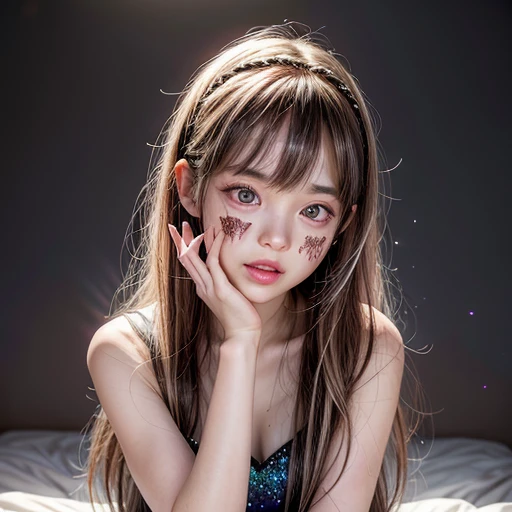 NSFW, 8k, High-level, absurd, masterpiece, best quality, primitive, very detailed CG, very detailed wallpaper, perfect lighting, Extremely detailed (((The personifying " zombie " as a Little Girl))), MysticSight, Tyndall effect, Tyndall scattering, Studio gray background with (many Dazzling RainbowColor particles BokeH:1.28), (RoundlyButts, ThighGap), (Exposed:0.4), (Assfocus with looking ahead), BREAK (NOGIZAKA face variations) Extremely Detailed very KAWAII face variations, perfect anatomy, Childish, captivating gaze, elaborate detailed Eyes with (sparkling highlights:1.28), long eyelashes、Glossy RED Lips with beautiful details, Coquettish tongue, Rosy cheeks, Radiant PearlSkin with clear transparency . { (Dynamic LifeLike expressions:1.4) | :d) }, (large eyes:-1) .