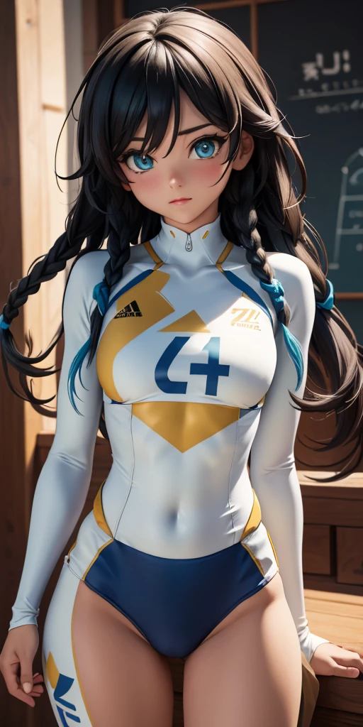 Masterpiece, anime CG, girl, long hair, wheat-colored skin, bodysuit, sports girl, wearing volleyball uniform, smooth texture, silk texture, green pupils, perfect eyes  