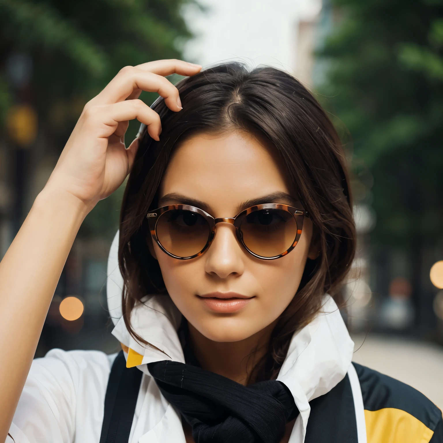 Act like a visual marketing expert and graphic designer. Create an advertising image for the sunglasses brand 'Pontal W'. The target audience is women over 20 years old. A imagem deve ter um estilo minimalista e ser ambientada em uma praia. Highlight the UV protection and modern design of the glasses. Include visual elements that convey elegance and sophistication. Ensure the image is visually appealing and resonates with the target audience.