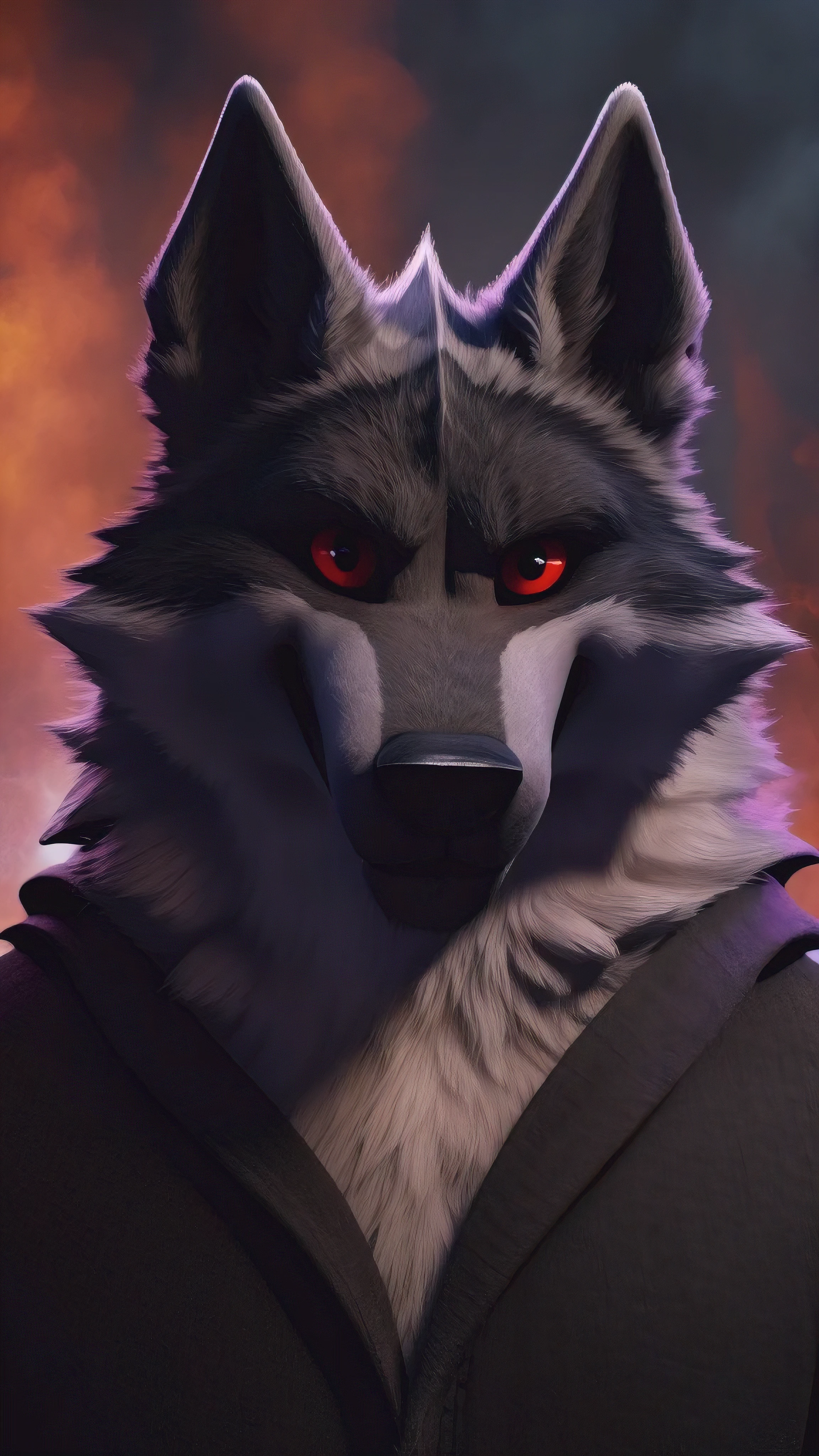 Ultimate death wolf Looking at the viewer and red eyes original art by terabruno