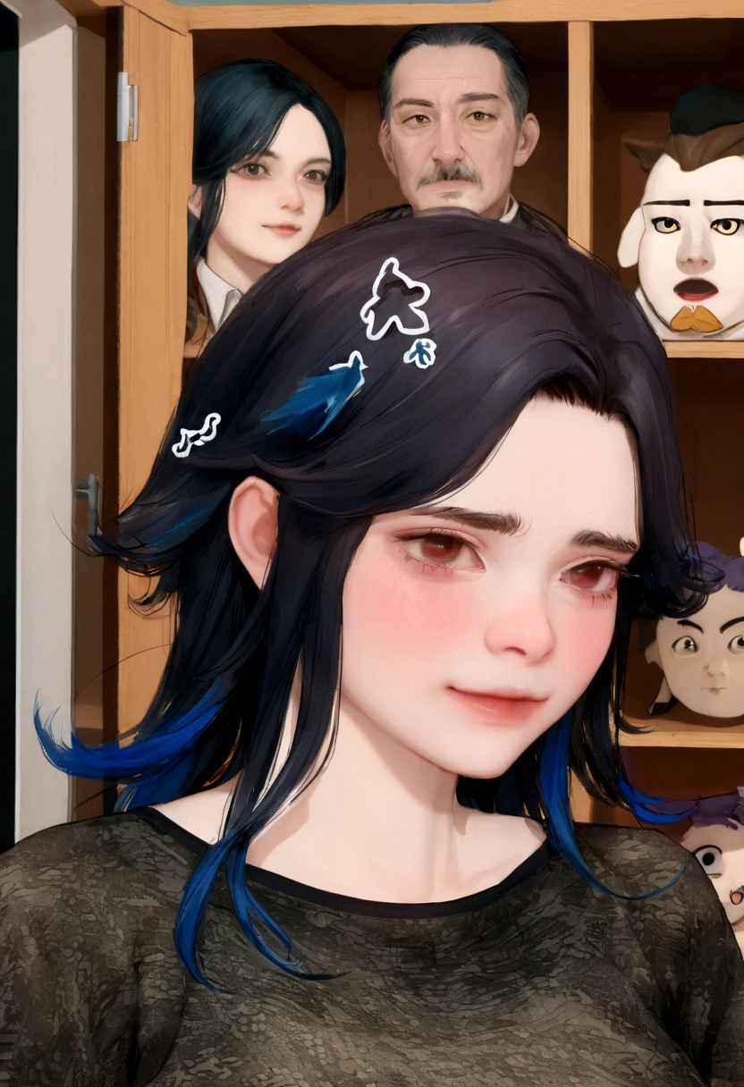 1 ,  bonito, cabelo preto, comma hair, forehead comma hair, cabelo coreano, estilo de rua, Moletom roxo, brilhante, olhos vermelhos, olhando para o espectador, tronco, shy face, dentro do quarto, realista, 8k