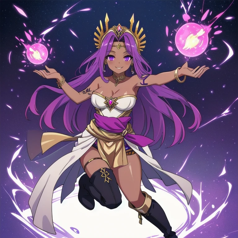 Goddess demon woman, white shiny Skin body, Full body white shiny skin, Long white hair (golden shiny Lines), black white eyes (no pupils), Big breast, Full white shiny naked body exposed, Nipple exposed, vagina exposed, Golden shiny line tattoos on body, small Pink gem on chest, Long golden bracelet on arms, Golden Eyelashes, happy smiling lewd face, white tongue sticking out