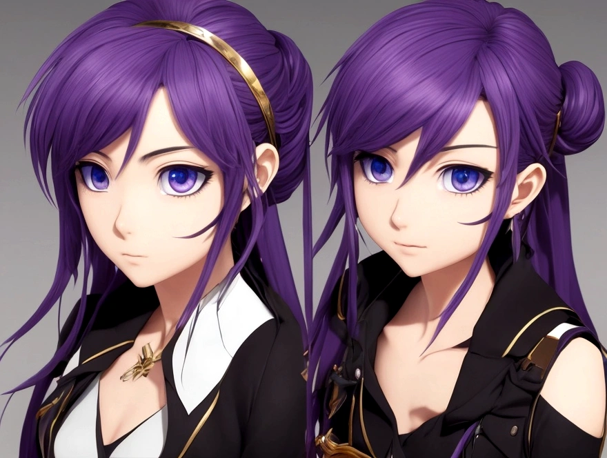 um close de uma pessoa com cabelo roxo e gravata roxa, anime estilizado, estilo de arte anime moe, personagem de videogame katana zero, garota de anime do futuro, portrait anime space cadet girl, portrait knights of the zodiac girl, close de uma jovem garota de anime, anime estilizado, com olhos roxos brilhantes, em estilo anime, estilo anime 3d