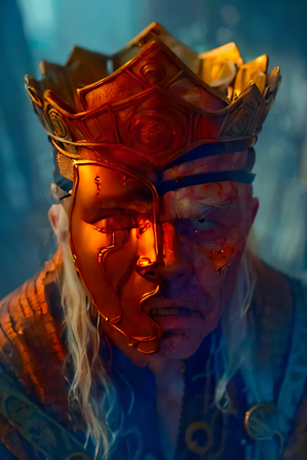 
(Obra de arte, melhor qualidade:1.2), (((1 homem, macho))), (((Epic cinematic poster))) do Doente Viserys ,((homem idoso 80 anos)), (((cara quente))) , zumbi , ((wearing a golden mask on half of his face, crown on head)),  sentado no Trono de Ferro, Gothic style, (((rosto detalhado))), (uma foto RAW detalhada de um ), (parte mestre:1.0), (melhor qualidade:1.4), (ultra high resolution:1.2), (Fotorrealista:1.4), 8k resolution, Canon EOS R5, 50 millimeters, Absurdo, ultra detalhado, sharp focus, cinematic lighting, rosto detalhado, (ulzzang-6500-v1.1), textura detalhada da pele, pale skin, peito redondo, (pale :0.5), cinematic lighting. (((Fundo abstrato de chama, cinematic lighting ))) 