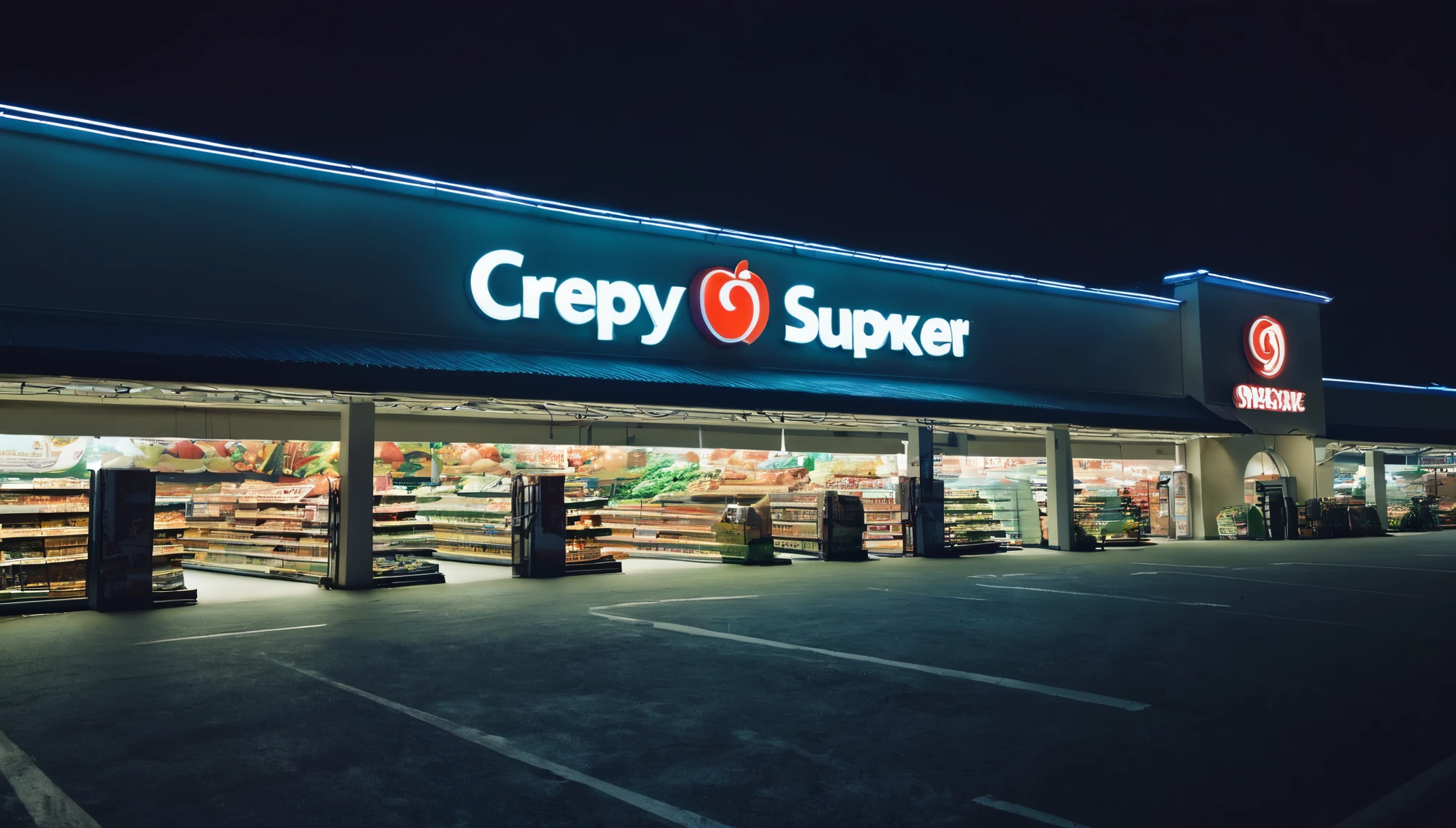 Supermarket exterior、night、Creepy、