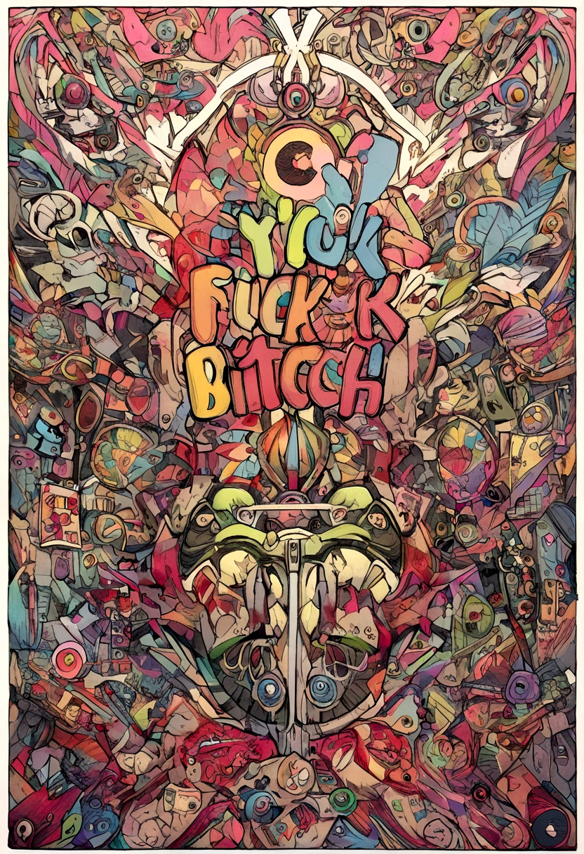 designs logo with the word "fuck you bitch" with line, icon, white background, color letter, a lot of blood,