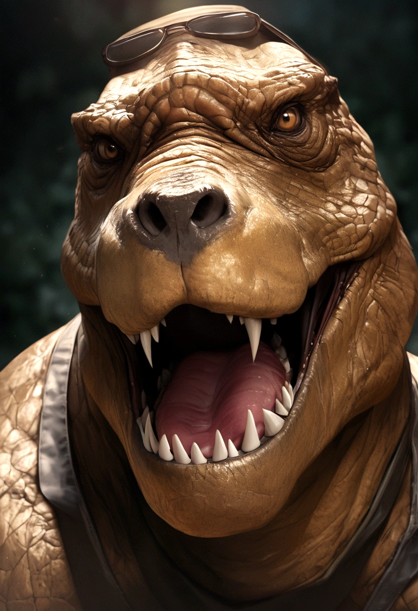 Images depicting daily life in the Jurassic period、Tyrannosaurus、Open your mouth、highest quality、４K、bark、masterpiece、Realistic