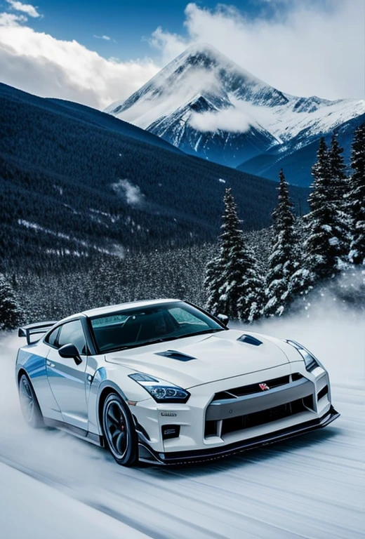 race、drift、GT-R、blue、Mountainous Regions、white smoke、Alien appears