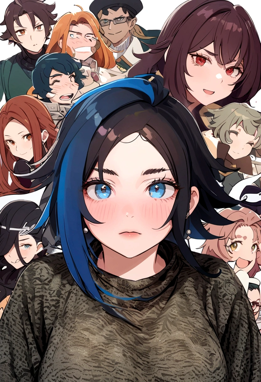 1 , bonito, cabelo preto, comma hair, forehead comma hair, cabelo coreano, estilo de rua, Moletom roxo, brilhante, olhos castanhoss, olhando para o espectador, tronco, (feliz:1),