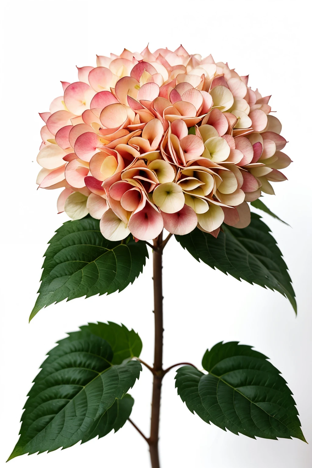 a hydrangea flowers flower on white background, photo, perfect studio lighting