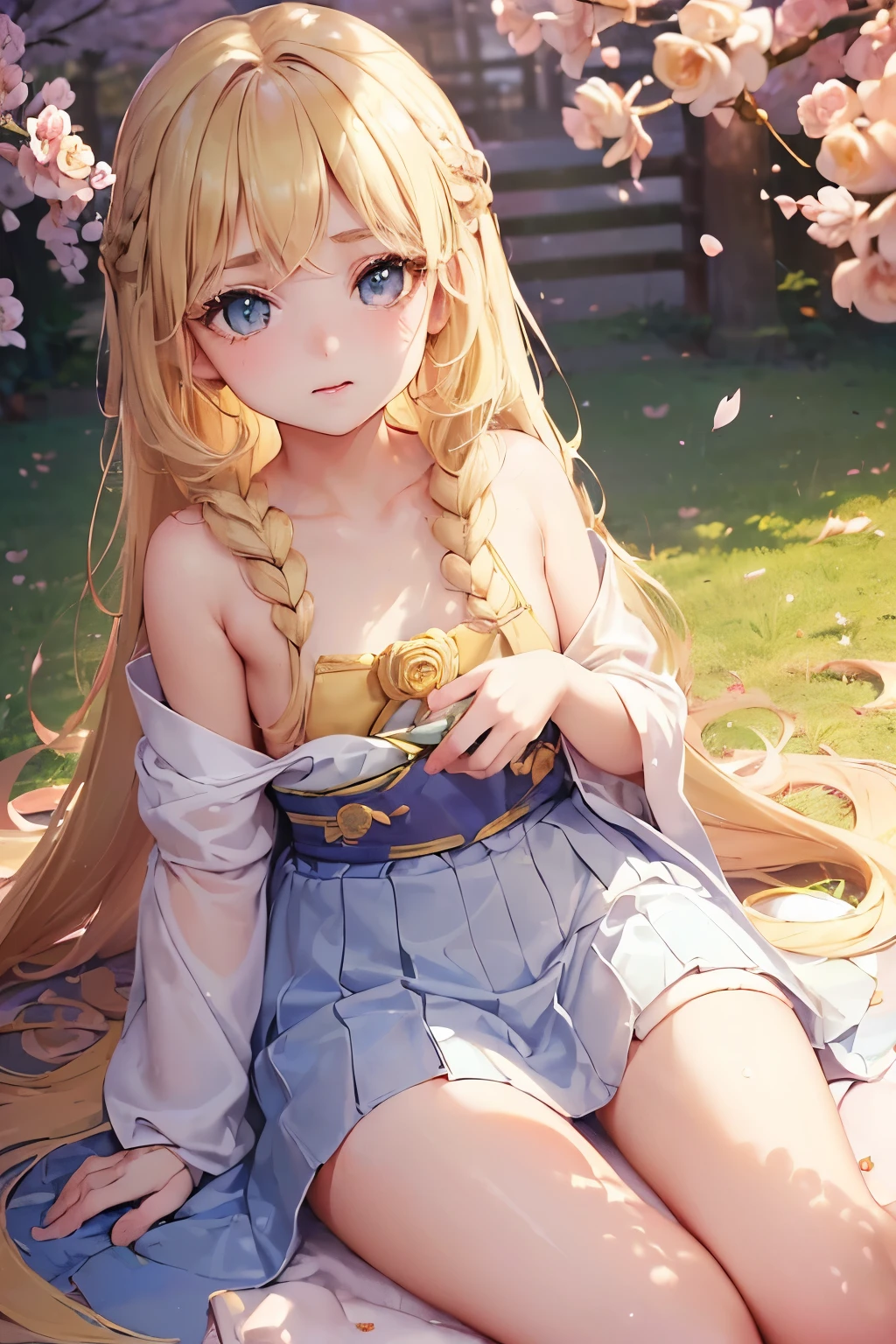 (masterpiece, best quality), 1 girl, solo, image title: "Anime Loli with Blonde Flat Chest - A Whimsical Piece", (detailed and intricate details, beautiful and delicate lines, complimented by a soft color palette), (loli, blonde, flat chest, anime girl, beauty in simplicity), (Vivid colors, pastel hues, Japanese-inspired aesthetics: 1.5), (Childlike innocence, youthful charm, captivating eyes: 1.5), (Long lashes, rosy cheeks, blonde hair: 1.5), (In a park, Cherry blossom trees:
