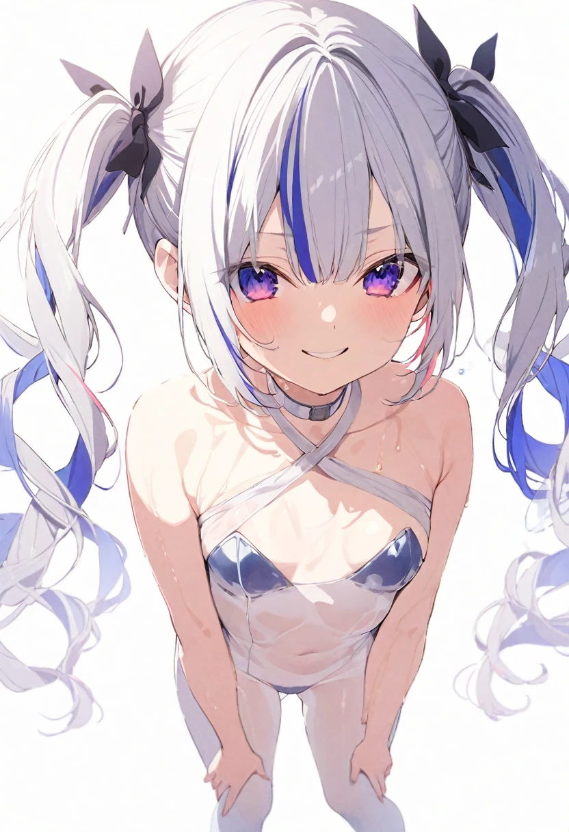 (masterpiece), (best quality), perfect face, beautiful girl, white background background, delicate and beautiful face and eyes, dark intense shadow,
1 girl, vtuber style, cool girl, hololive, amane kanata, streaked hair, blue bunny girl , white pantyhose, wet body, small chest, cropped shoulders, clavicle, winking, smile, body visible through clothes, chest visible through clothes, ass visible through thighs, (full body), looking at viewer, standing,