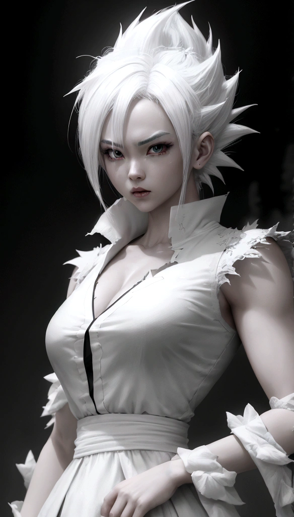 Dragon Ball Z, Short, messy white hair, Glow effect, Surreal, Ultra-realistic photos, Style インク chinoise noir et blanc，4K，Hola，high quality, The clothes are torn、Eyes are glowing