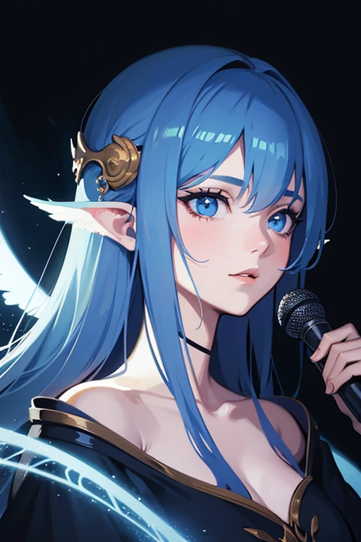 Blue face and white head,Indo-European women have leaves,holding a microphone,singing, beautiful fantasy portrait, beautiful fantasy art portrait, Beautiful surreal portrait, fantasy portrait, fantasy art portrait, detailed matte fantasy portrait ,portrait of a dark fantasy nymph,Indo-European Goddess,Beautiful digital artwork,Magnificent digital art,Surreal Black Dream Beautiful Young Man,fantasy art behance,Cinematic light and shadow,k hd