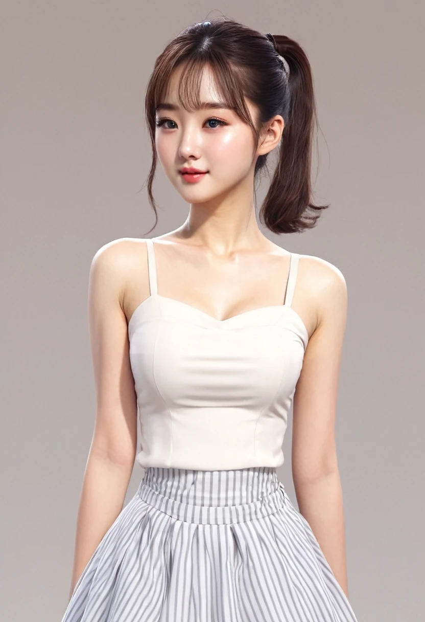 2D animation Korean, beautiful girl, short, ponytail hair, modest chest and waist,
