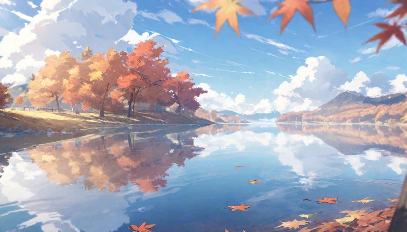 autumn leaves, lake, null, cloud, autumn
