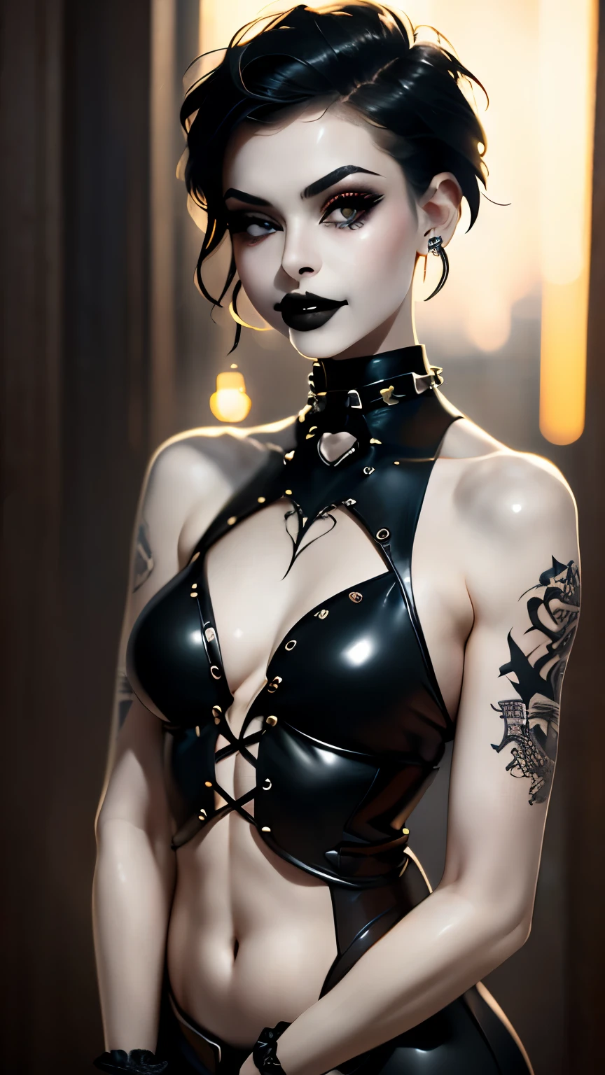 (UHigh resolution, retina, masterpiece, Accurate, Anatomically correct, Textured skin, Very detailed, Attention to detail, high quality, 最high quality, High resolution, 1080p, High resolution, 4K, 8k, 16k), (Beautiful details, Beautiful lip detail, Very detailedな目と顔),(masterpiece:1.2, 最high quality), (Realistic, photoRealistic:1.4), Beautiful illustrations, (Natural Side Lighting, Cinema Lighting), Looking at the audience, Upper Body, (Front view), 1 girl, Perfect Face, Symmetrical cute face, Shiny skin, Baby Face, Long eyelashes, (Mid-chest), (Wide Hips:1.2),Shortcuts,Beautiful Hair, Beautiful Face, Beautiful and beautiful eyes, Beautiful body, Beautiful breasts, Beautiful thighs, Beautiful feet, Beautiful fingers,
(Beautiful views),16 years old,Pale skin,Woman in black corset and goth hair, With earrings, One Girl, alone, Black Hair, short hair, ring,(pierce:1.5),(Punk Style:1.5),(Gothic Dress),(Black Lips:1.7),