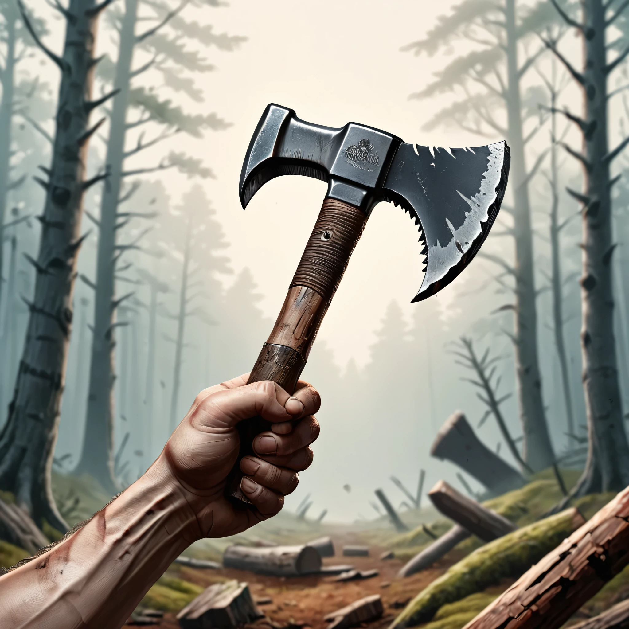 masterpiece, best quality, anti-aliasing, limited palette, super resolution, rich colors,
Hatchet for survival, close up item, simple background in forest, human hand holding the hatchet.