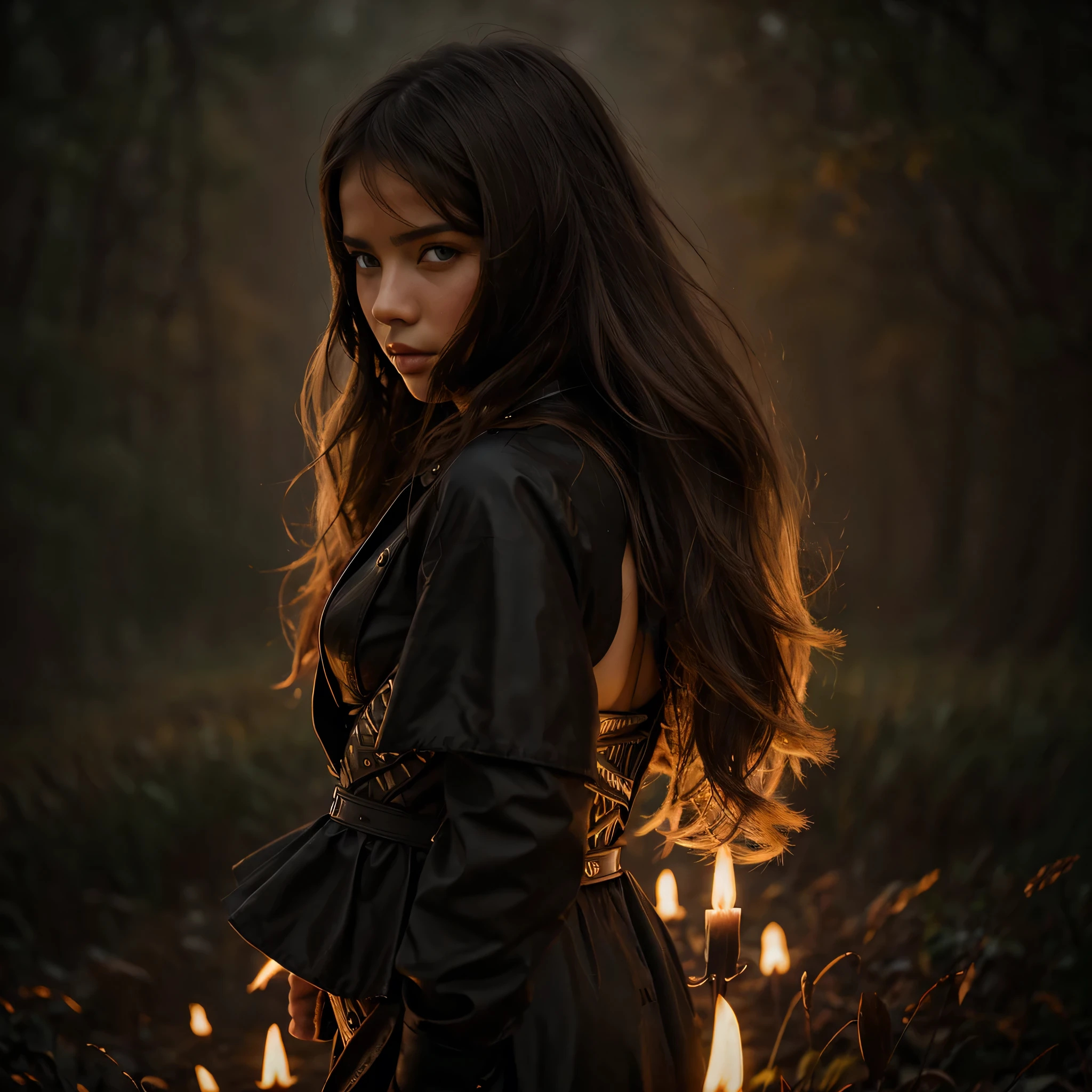 Adriana Lima, thick brown hair, chaude menue, Fille ukrainienne, Wavy brown hair, Dasha Taran, jolie belle brune, (solo one girl : 2.0), masterpiece, dark fantasy, photo portrait of a woman in bioluminescent dress that has the patterns of burning fire, standing in a foggy field, liminal lighting, dslr, detailed quality, face covered by dark veil