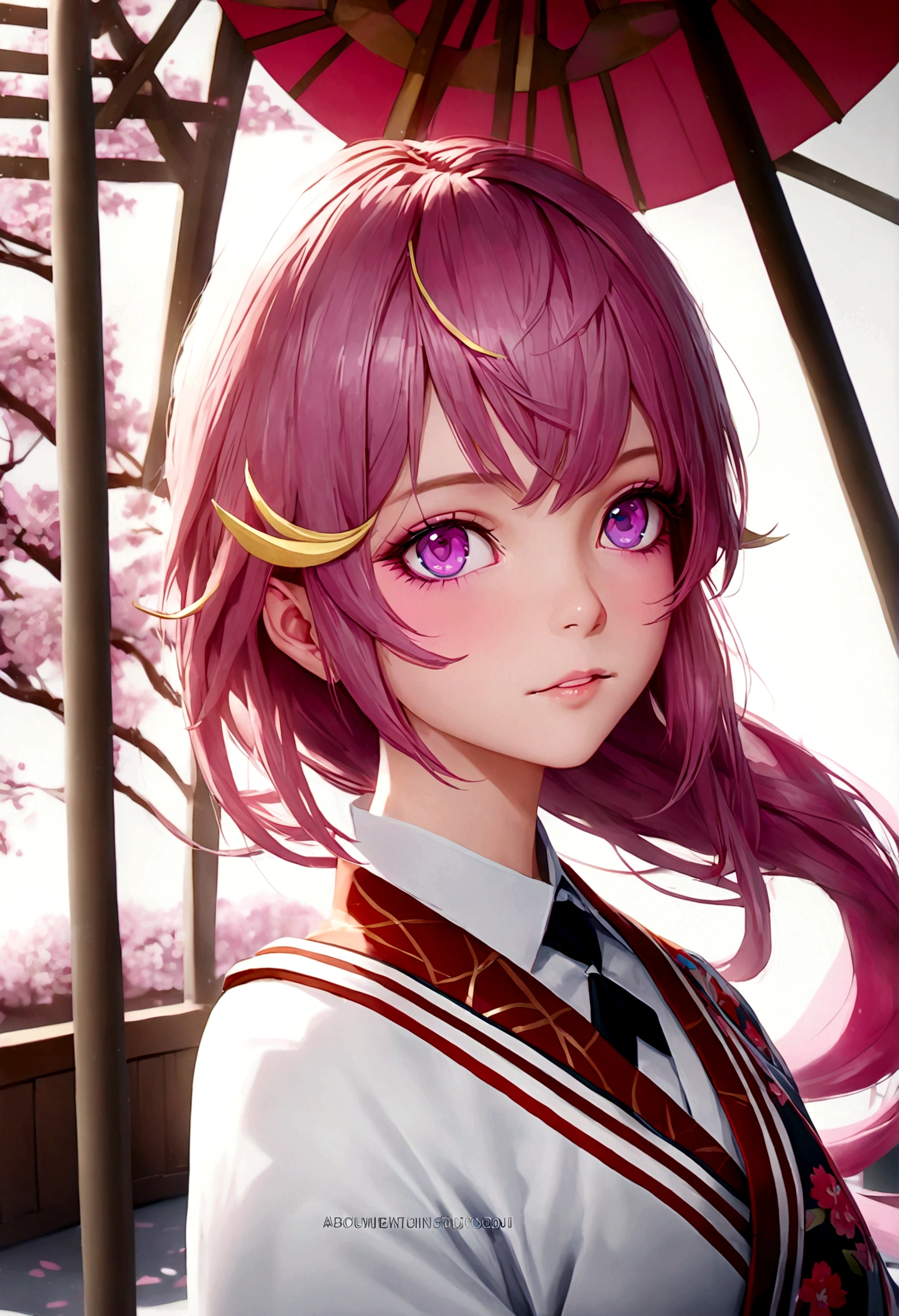 a beautiful young woman with long flowing silver hair, detailed intricate kimono with colorful floral patterns, standing gracefully in a serene Japanese garden surrounded by blooming cherry blossom trees, soft natural lighting, highly detailed, masterpiece, photorealistic, cinematic, 8k