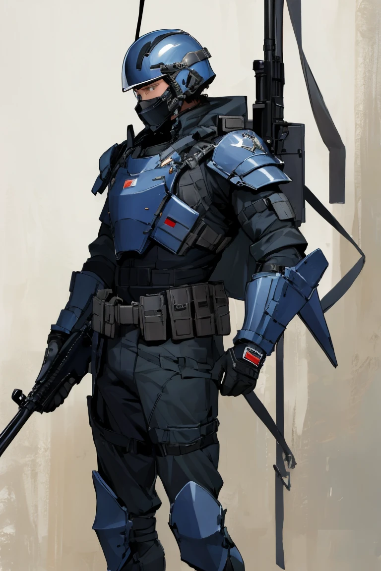 ((highest quality)), ((masterpiece)), (be familiar with),Body Armor,gun,Helmet,male,special forces,military