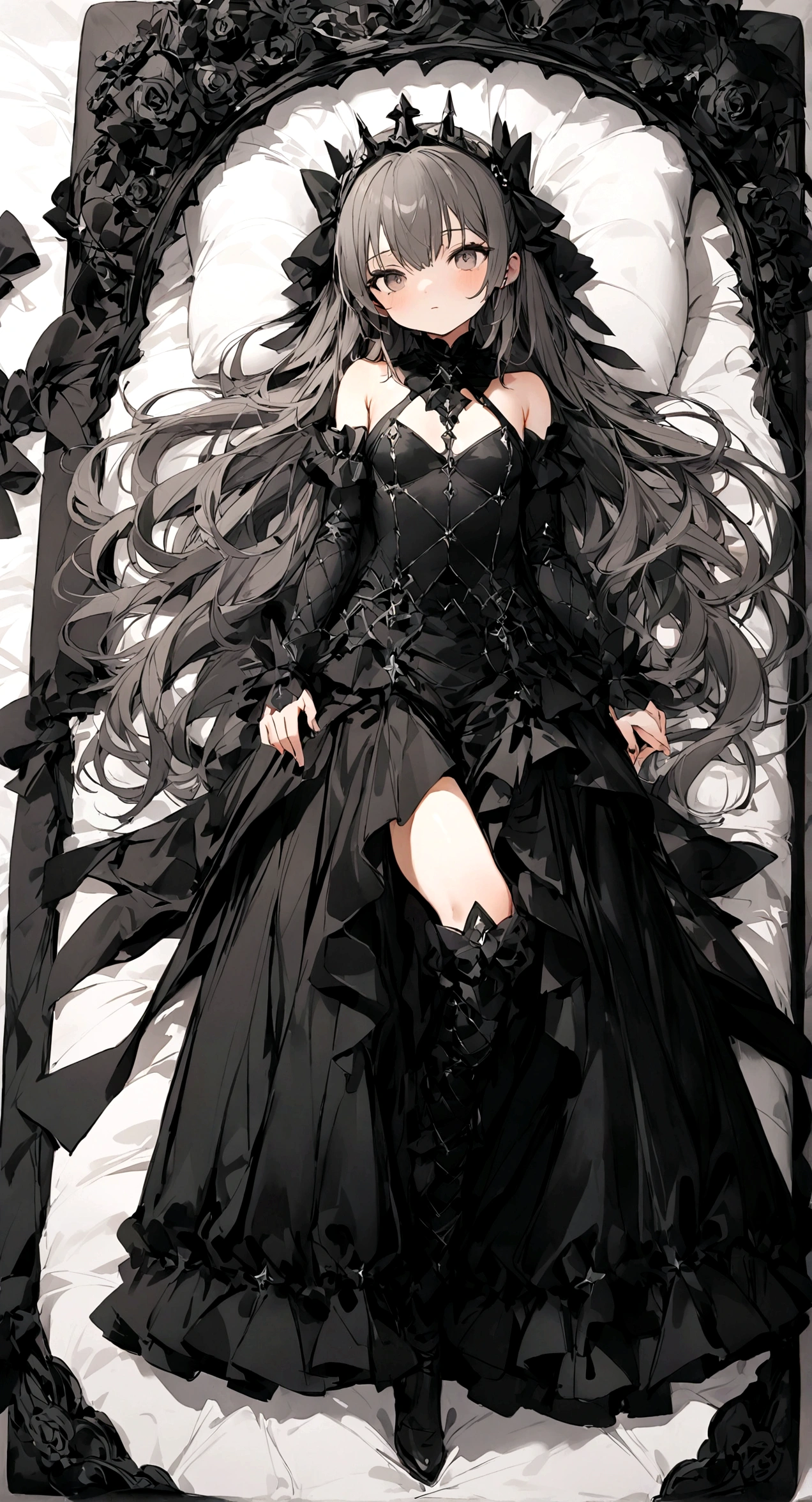 Lie flat on the bed，whole body，Scandalous clothing，Petite