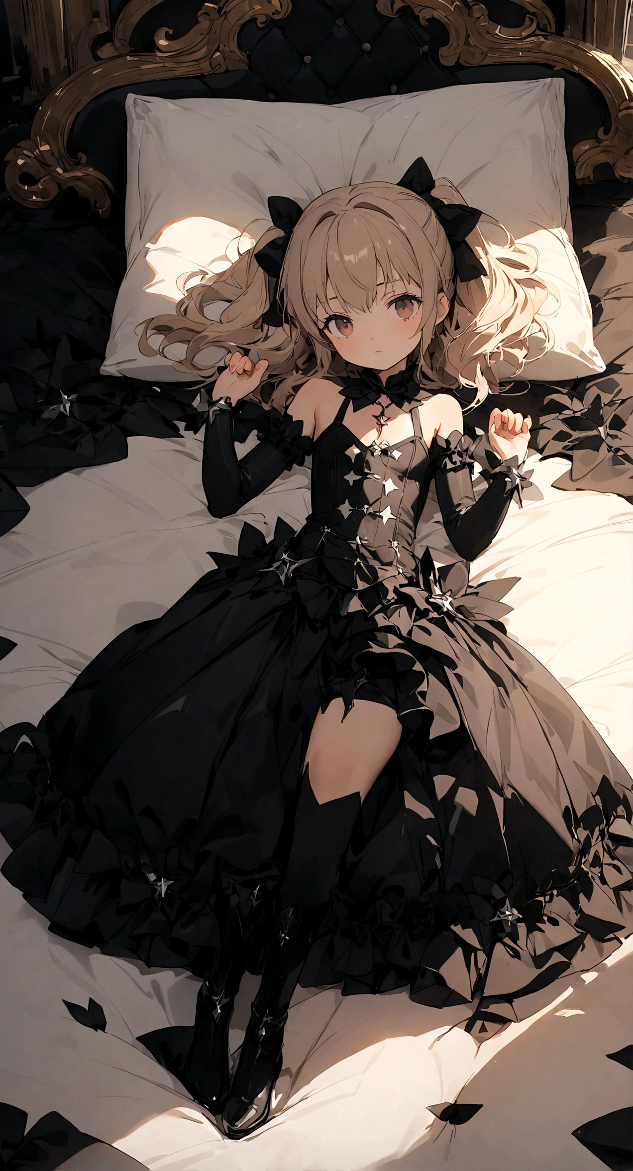 Lie flat on the bed,whole body,Scandalous clothing,Petite