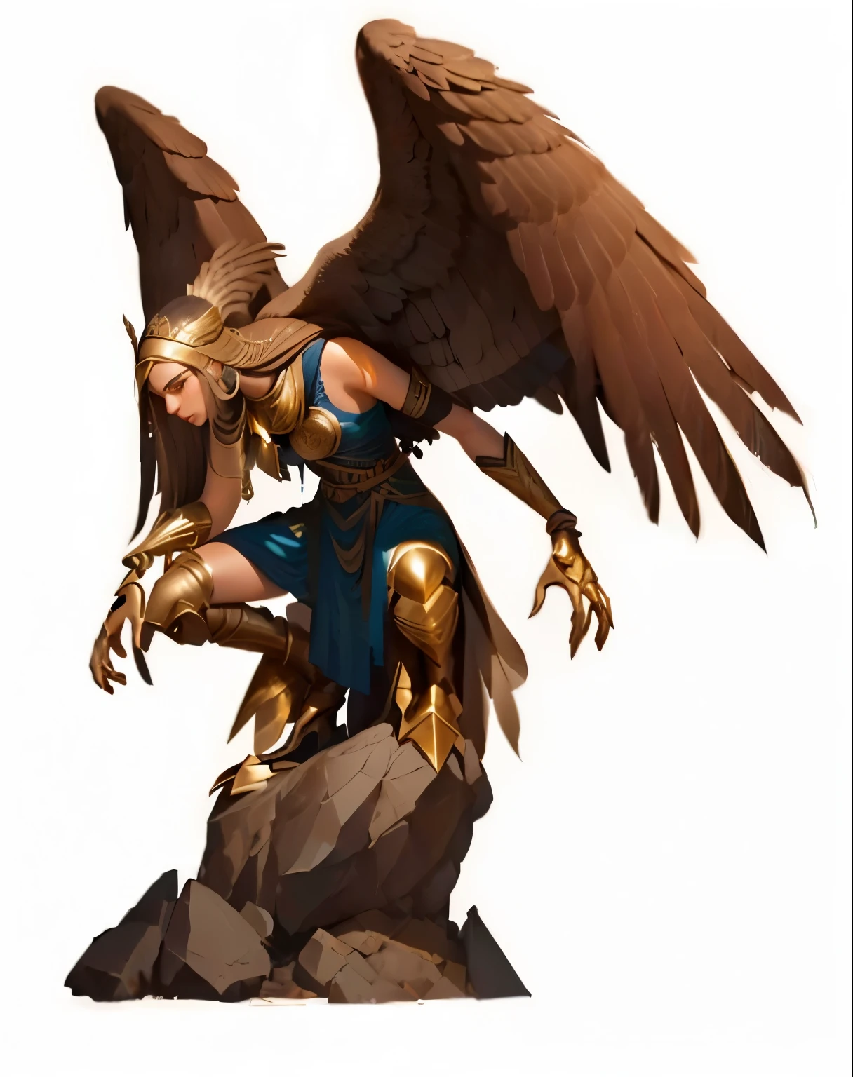 a close-up of a statue of a bird with a bird-like body, harpia, young harpia-girl, harpia woman, inka harpia girl, grifo, do desbravador, warlord black aarakocra eagle, humano alado, female humanoid creature, avian warrior, com asas grandes, Julie Dillon, serafins, garoto alado