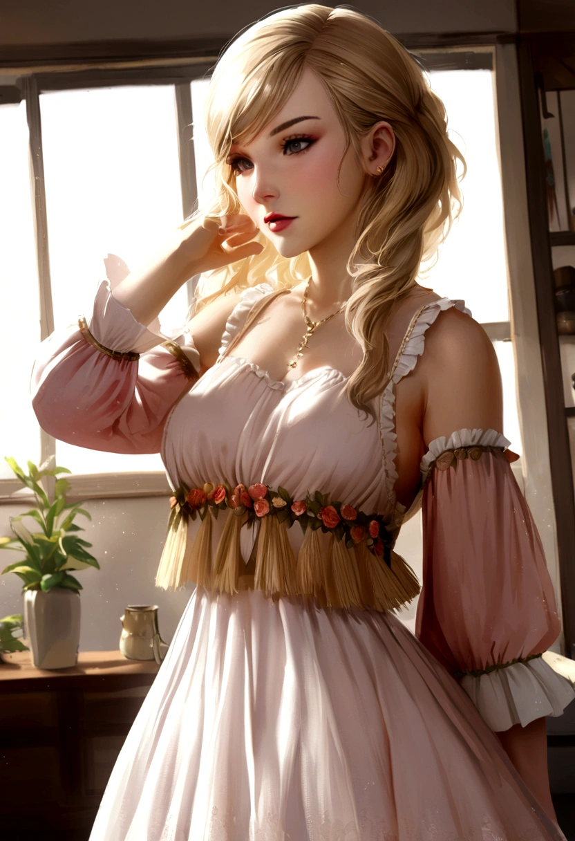 23-year-old blonde girl, fitgirl picture, shooting, with different outfit, trend clothes, sweet clothes, fit, nice angle, at home, realistic girl