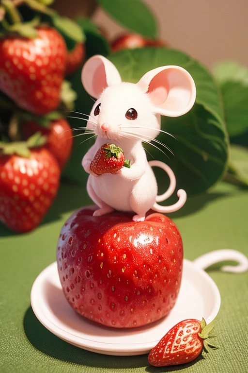 Cute mouse holding an strawberry, insanely detailed