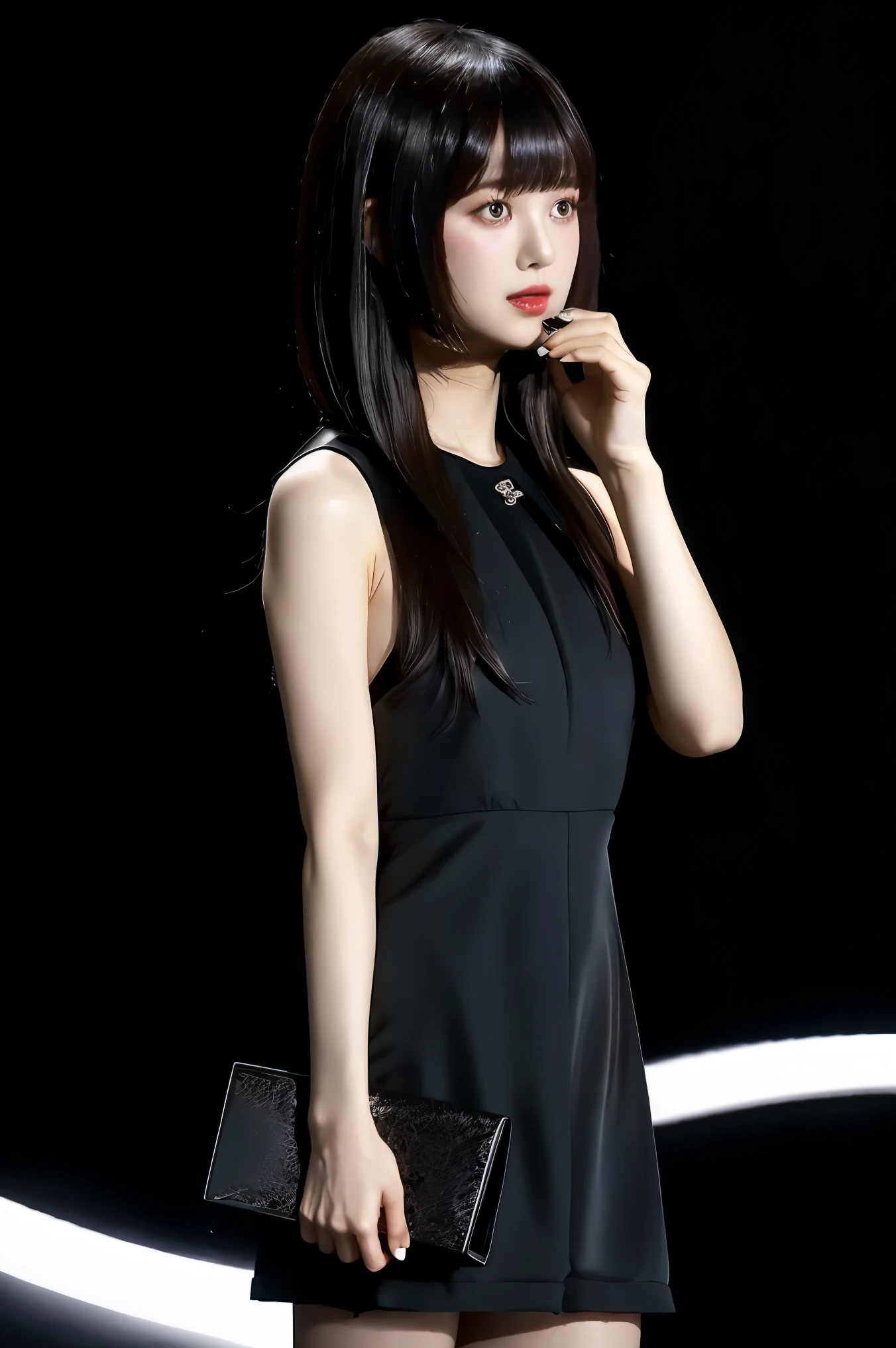 1girl, black dress, white background, 1girl,with bangs, black dress, white background,