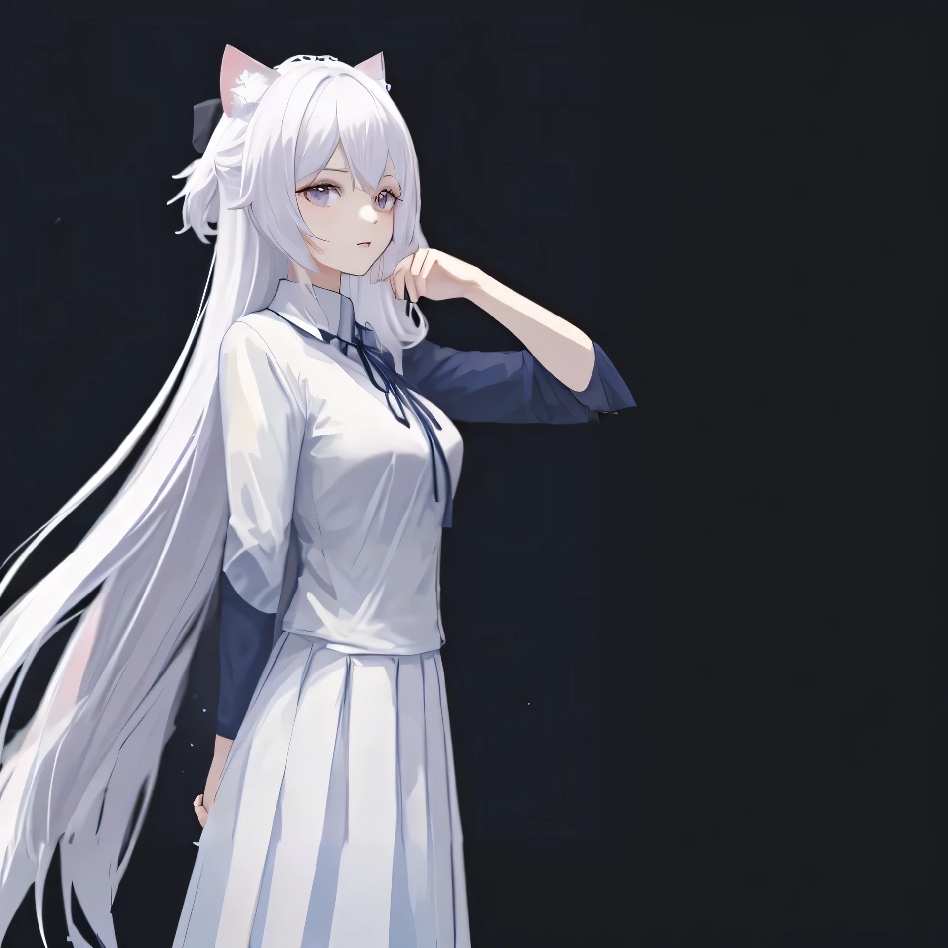Anime girl with white hair and cat ears, White hair deity, White hair girl, White hair, perfect White hair girl, fleet collection style, White hair, White hair lady, White Ji haircut, White Dress!! of Silver Hair, Silver Hair (Ponytail), Flowing White Hair, ses cheveux sont blancs, A girl has white hair,Bare legs,Flat boots