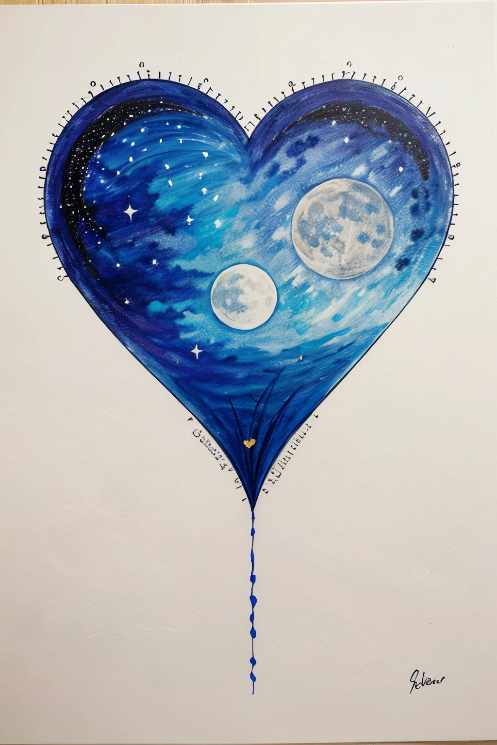 dibujo de luna creciente dentro de frasco en forma de corazon