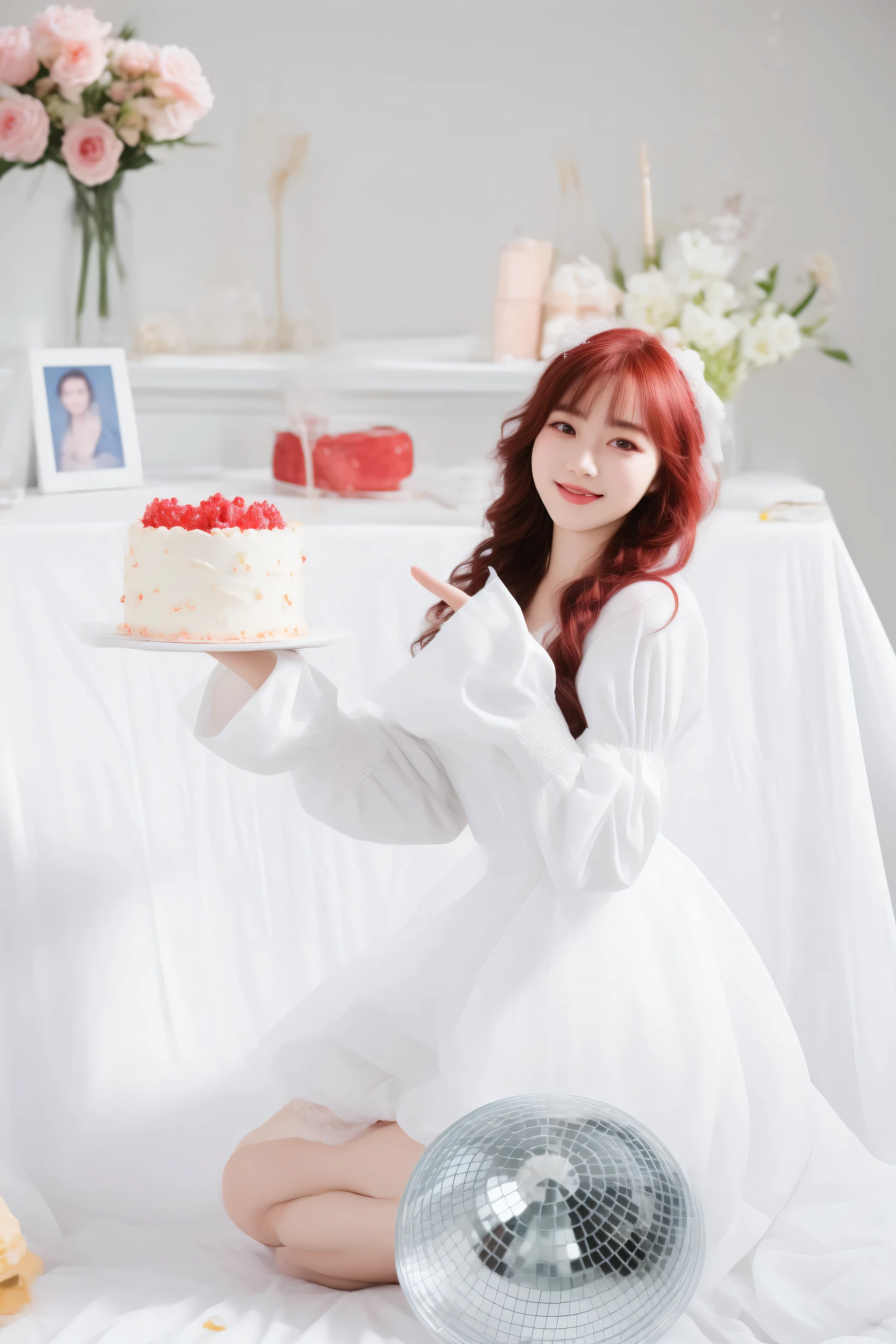 there is a woman in a white dress holding an apple, lalisa manobal, ulzzang, red velvet, with apple, milky white skin, official artwork, jinyoung shin, captured on canon eos r 6, jia, fanart, tzuyu from twice, shot with canon eoa 6 d mark ii, portrait shot, photoshoot