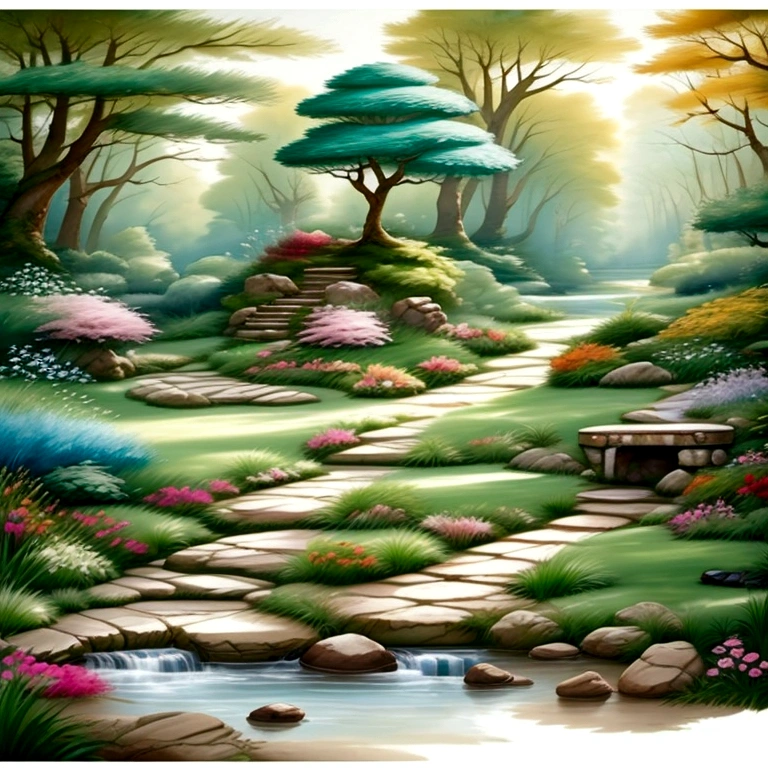 Create a set of clean elements with a fairy garden theme, in watercolor style, in earthy tones on a white background