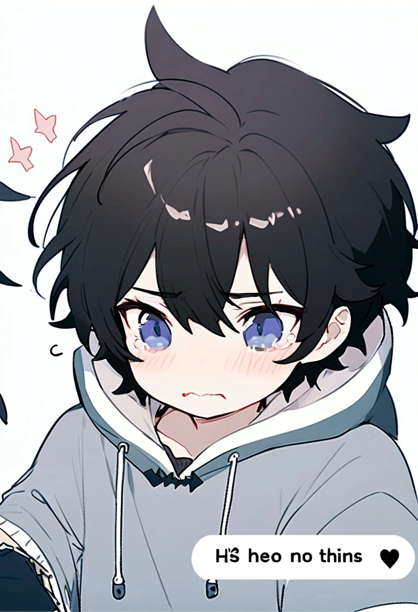 An adorable Young boy with messy black hair and beautiful eyes with long eyelashes sobbing while wearing a shark custome