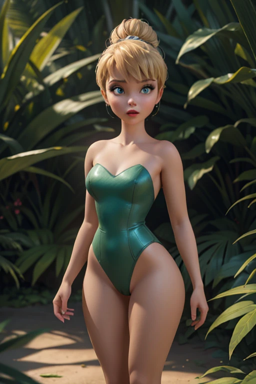 a naked woman, TinkerBell, detailed green eyes, perfect female body, (exposed breasts), (pronounced vagina), small waist, wide hips, thick thighs,in a whimsical and enchanting forest setting,photorealistic, 8k, highquality, masterpiece, cinematic lighting, dramatic lighting, chiaroscuro, oil painting, hyperrealistic