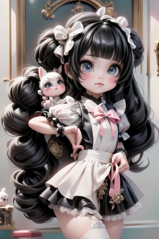a cute (chibi) girl looking a broken clock, ((disgusted look)), pumps