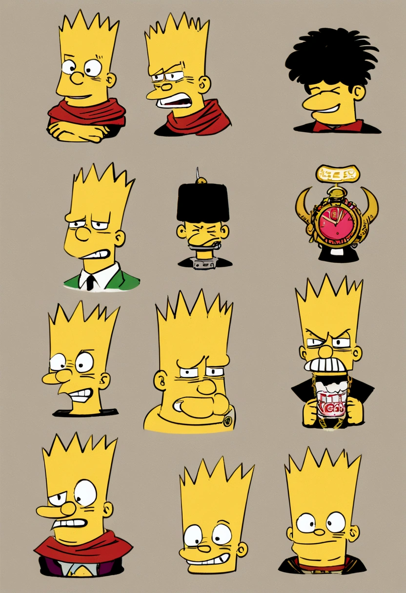 Crea una imagen del personaje de la serie bart Simpson, que tenga tatuajes, joyas, rolex, cadenas de oro, make it fantastic, ilustrativo, creativo 