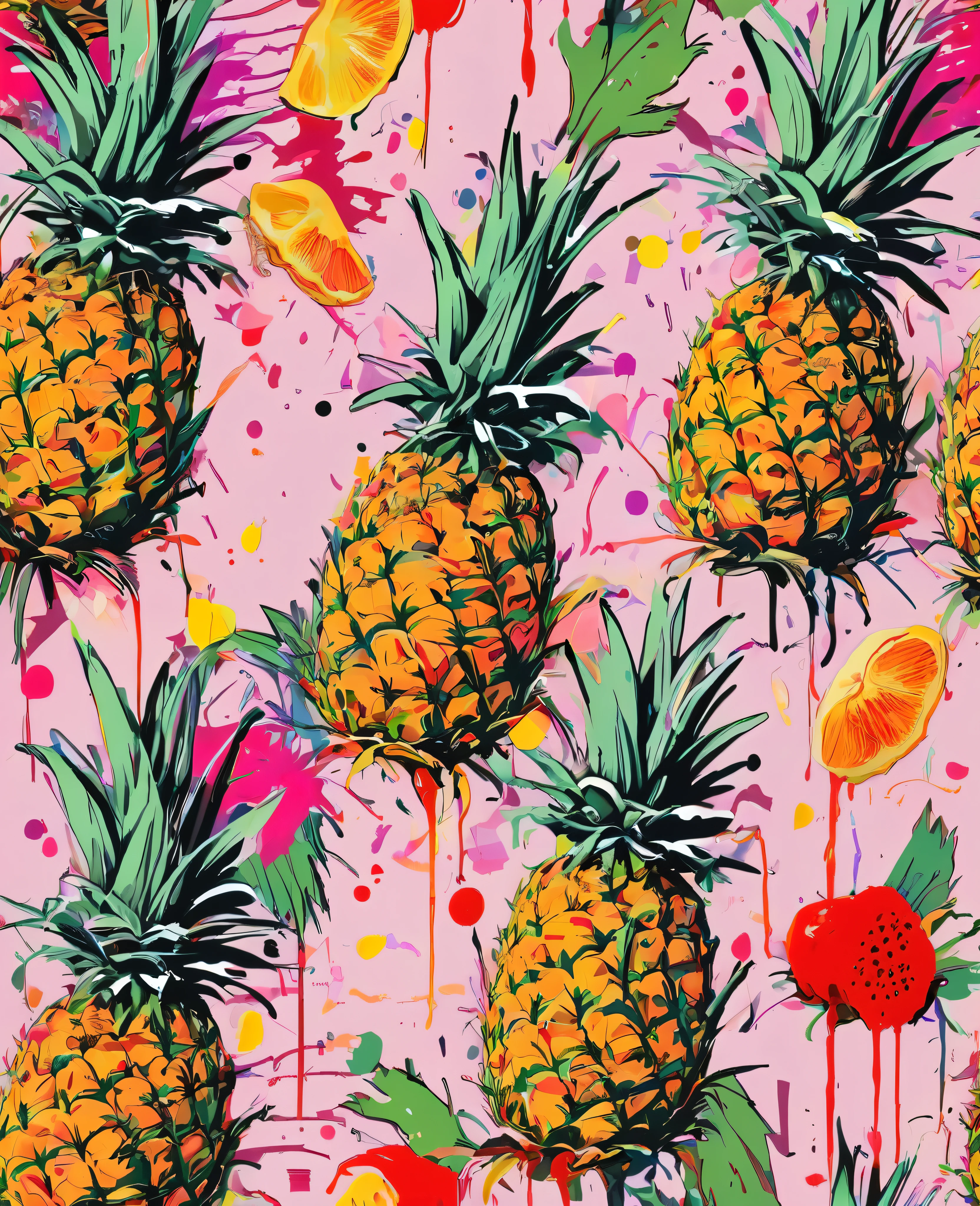 Graffiti, scribble, Comics by Petra Cortright, best quality, masterpiece, pineapple artwork, Representative work, official art, Professional, Ultra intricate detailed, 8k, pineapple art, colourful background