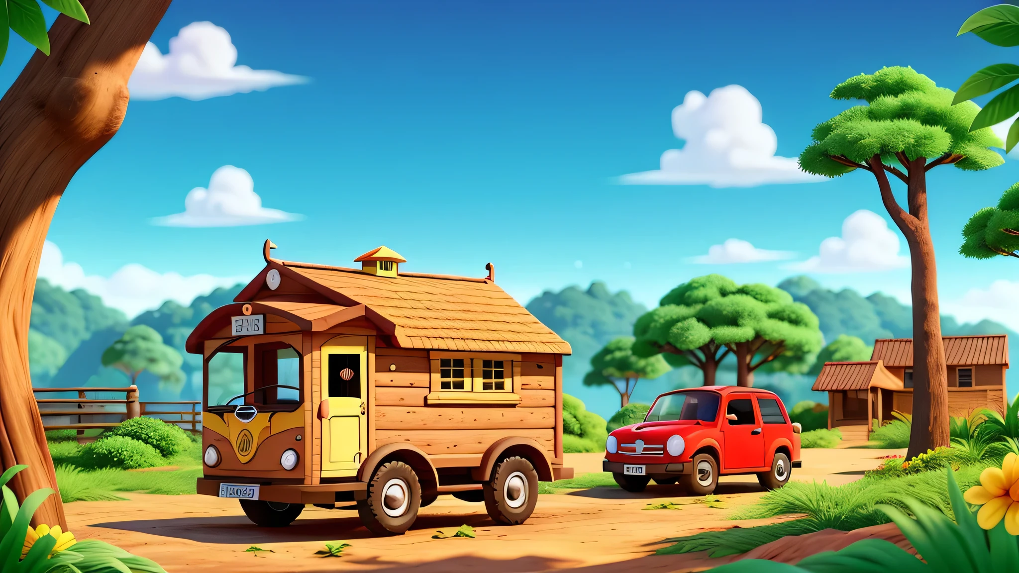 Descreva a cena de um mundo de desenhos animados, onde as letras se espalham e se tornam maiores, revelando detalhes intrigantes de linhas coloridas e formas animadas. Um dos desenhos animados, um porco-espinho roxo chamado Redwood, sentado sobre uma palavra, smiles with several easily recognizable expressions. As letras ao seu redor combinam-se magicaamente para formar cenas de aventuras, where the world of Redwood lives and intertwines. Outro desenho, um coelho branco sobrenat