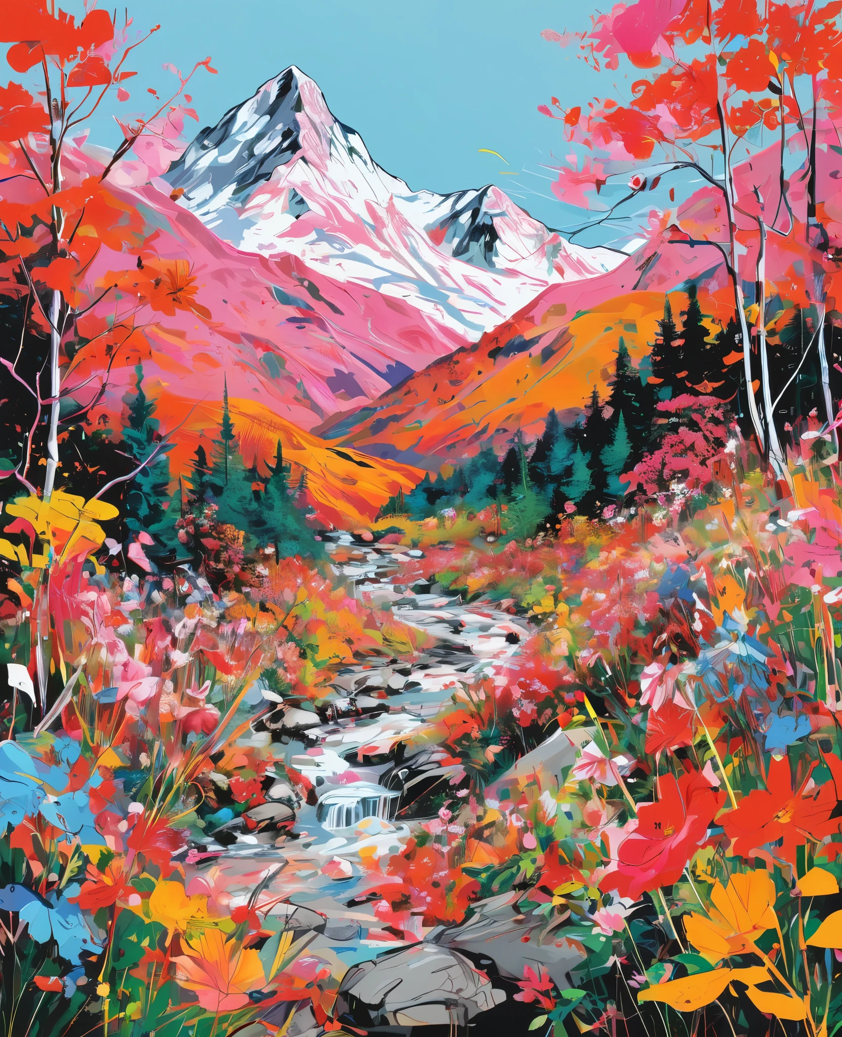 Graffiti, scribble, Comics by Petra Cortright, best quality, masterpiece, mountain artwork, Representative work, official art, Professional, Ultra intricate detailed, 8k, mountain art, colourful background