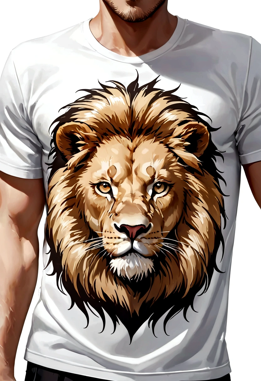 Lion vector t-shirt print, estilo de adesivo detalhado, realistic sketch style color design, fundo branco