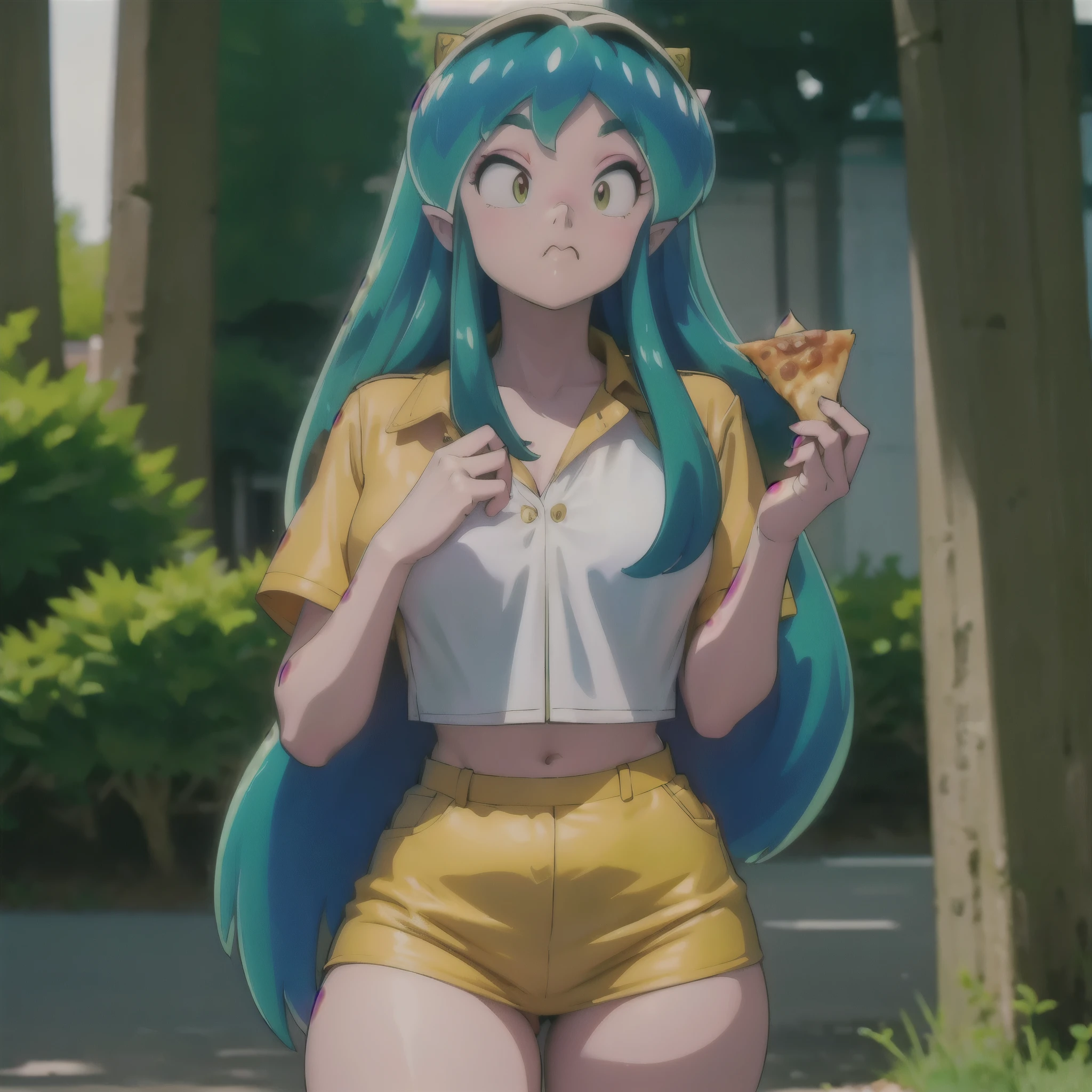 urusei yatsura Lamu is eating a pizza. eating_pizza