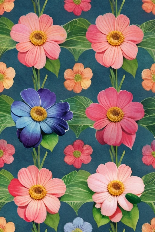 watercolor flowers pattern, photorealistic with warm tones, 8k high resolution