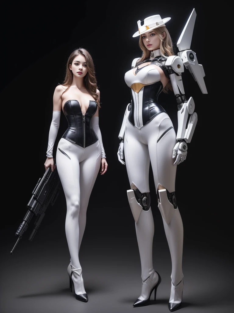 (best quality,high resolution,Practical:1.2),Extremely detailed,1 mature woman,strong posture,in the environment,Mecha Girl,Mecha parts,joint,Single Robotic Arm,hat,Mechanical Halo,Hello Star,Complex mechanical jumpsuit,Mecha Corset,fully armed,White mecha body