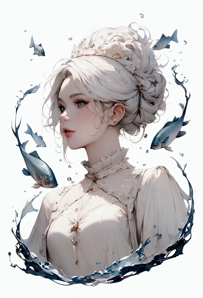 Fish, digital art, masterpiece, white backgroun, no background, , semi-realistic,